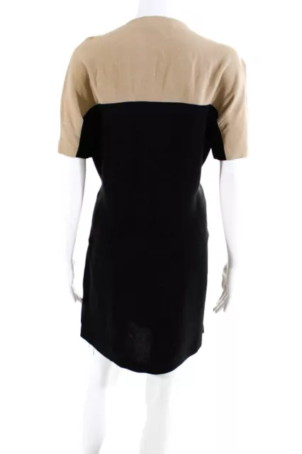 ALC Womens V Neck Solid Short Sleeve Silk Midi Dress Black Size 10 3