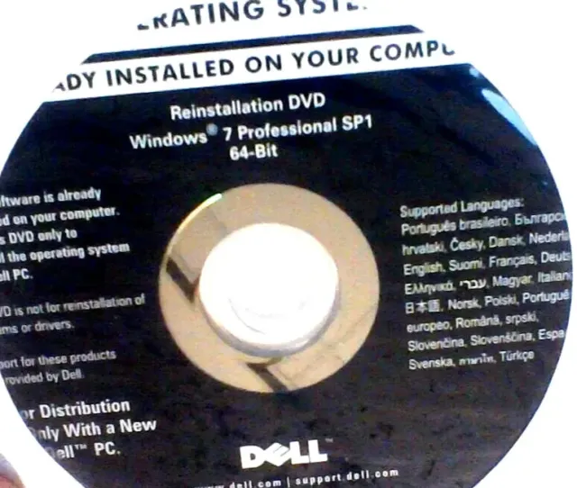 Dell Windows 7 Professional  SP1 64-Bit Reinstallation Desktop Laptop CD DVD NEW