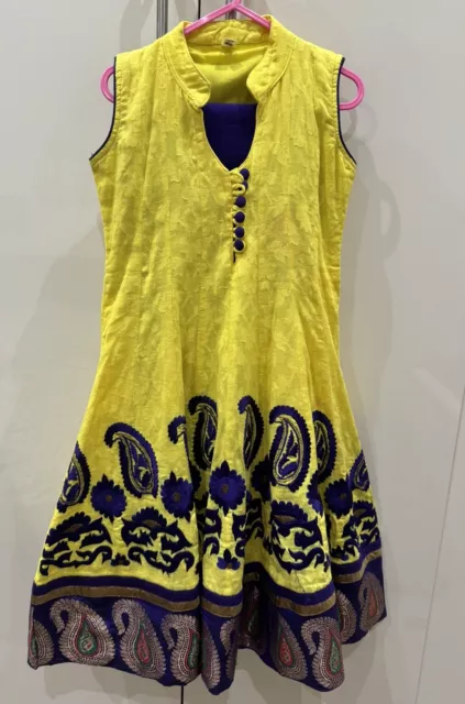 Girls Asian Indian Pakistani Yellow/Purple Dress Outfit Anarkali Size 24