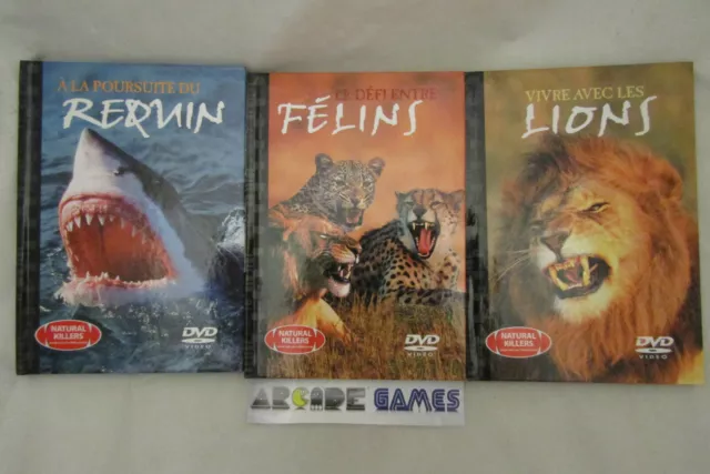 LOT 3 DVD + LIVRETS NATURAL KILLERS- REQUIN  FELINS LIONS N° 1 2 4 (vendeur pro)