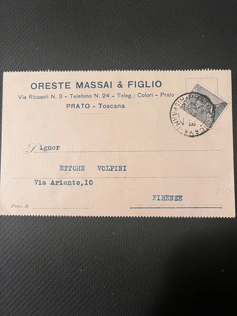 Cartolina  Prato Testatina Oreste Massai E Figlio Viaggiata  1928