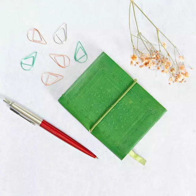 Mini Embossed Leather Notebook, Green, 60 Unlined Recycled Paper Journal