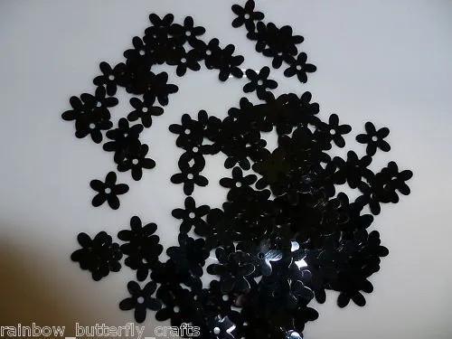 Flower Sequins 10mm 5 Petals 6 grams Black