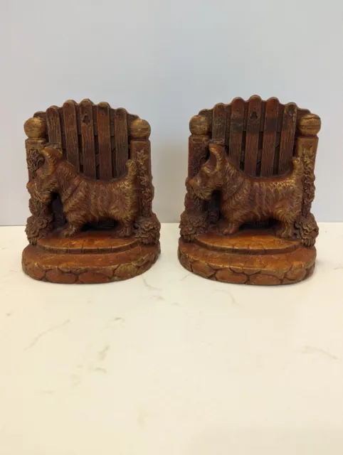 Vtg Syroco Scottish Terrier Scottie Dog Bookends Garden USA Made