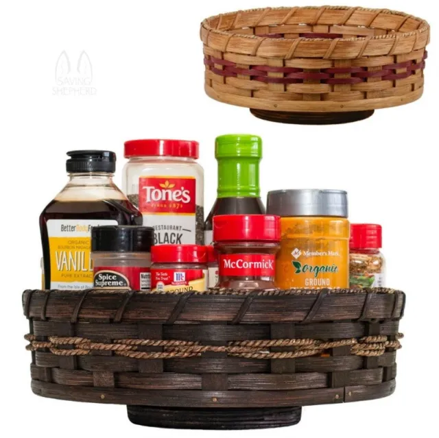 LAZY SUSAN - Amish Hand Woven Spinning Basket Spice Rack - 2 Sizes & 13 Finishes