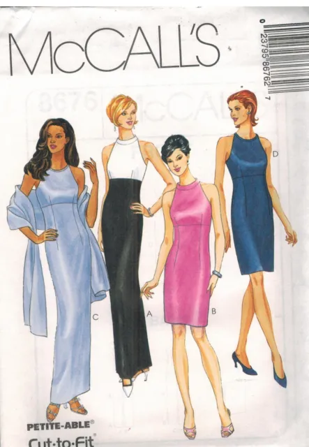8676 UNCUT McCalls SEWING Pattern Misses Lined Dress Evening Gown Stole FF OOP