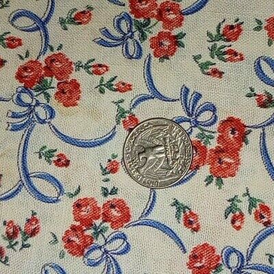 Pretty Vintage Full Size Feedsack Feed Sack Fabric Roses Ribbons And Bows