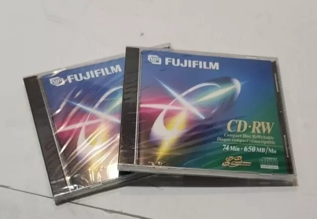 FujiFilm CD-RW ReWritable 74 min 650 MB Lot of 2 - New - Both Sealed