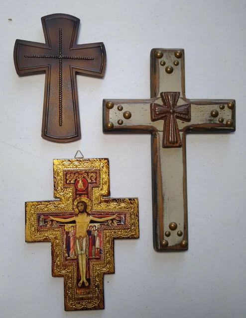 Collection of Crosses Cast Iron/Wood/Metal Wall Hanging Ornate Textured 10 piece 2