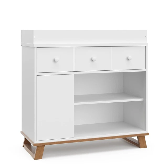 Stork Craft Modern Nursery Changing Table Dresser (White with Vintage Driftwood)