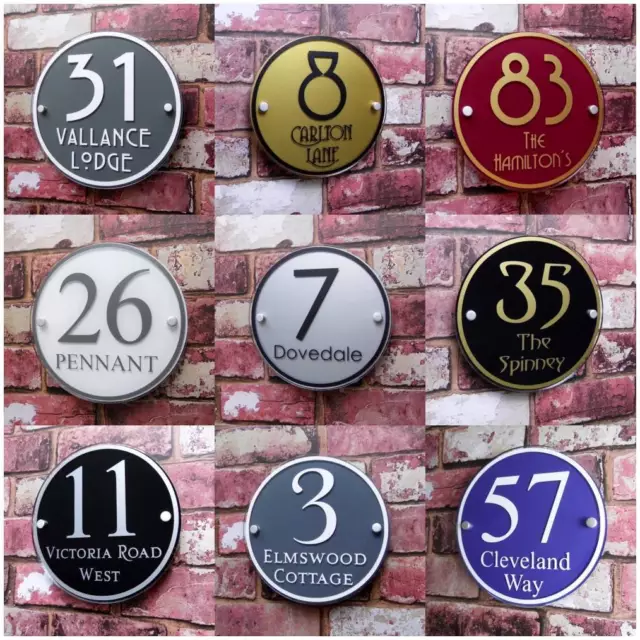 Personalised House Sign Door Number Street Address Plaque Modern Glass Round