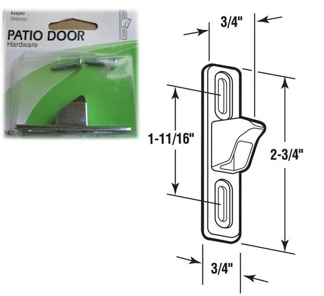 Prime-Line 142029 Sliding Patio Door Keeper 2-3/4'' L x 3/4'' W, Chrome Silver
