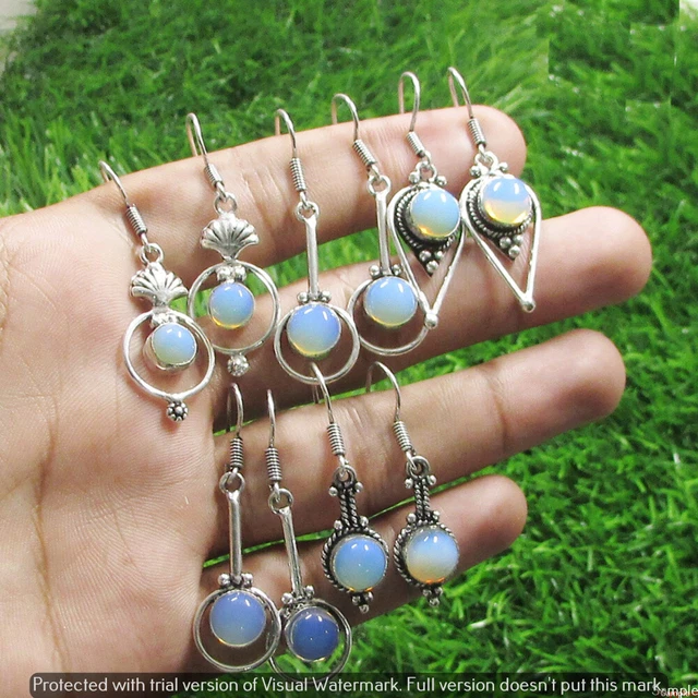 Opalite 50 Pair Wholesale Lot 925 Sterling Silver Earring NLE-2320