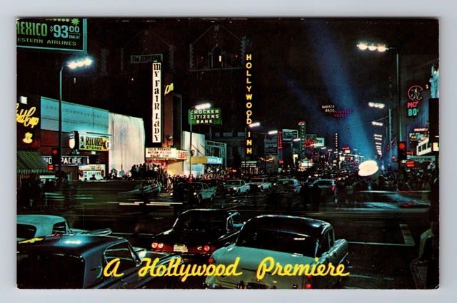 Hollywood CA- California, Scenic View Of Town At Night, Antique Vintage Postcard