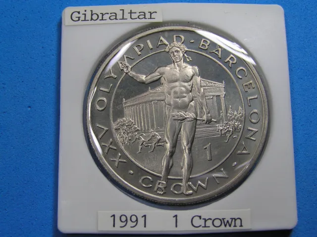 Gibraltar 1 Crown CuNi Coin, 1991 UNC Barcelona Olympics Victor, KM-73