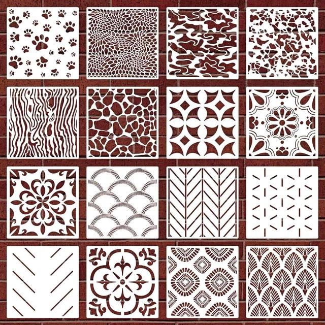 16 Piezas Plantillas de Pared para Pintura, Espina de Arenque Geométrico Cubista Pared Moderna S