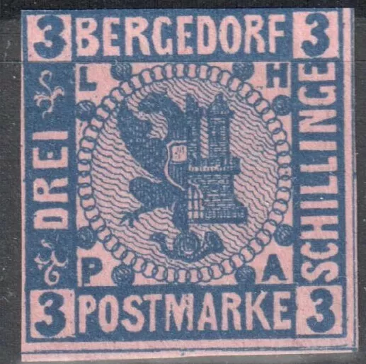 Bergedorf Nr. 4 - Freimarke Wappen Lübeck/Hamburg 3 Schillinge - postfrisch