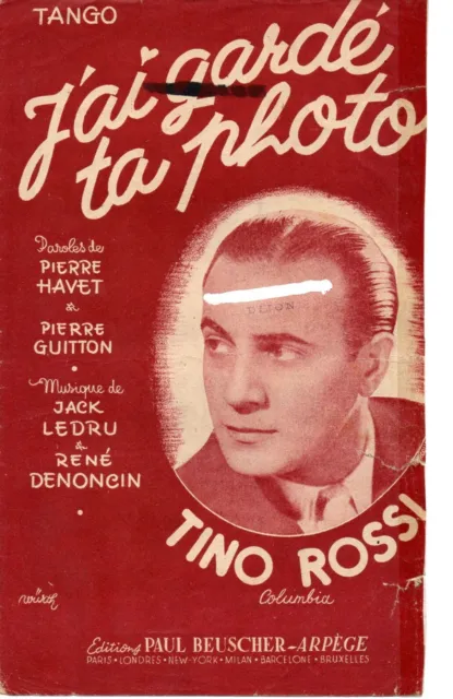 Partition Chant Guitare accordéon 1952 - J'ai gardé ta photo, tango - Tino ROSSI