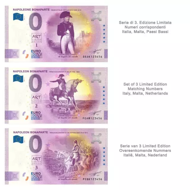 Euro Souvenir Lot de 3 numéros Corr. Napoléon B. SEDK, FEAM, PEBK 2021-1 Billet