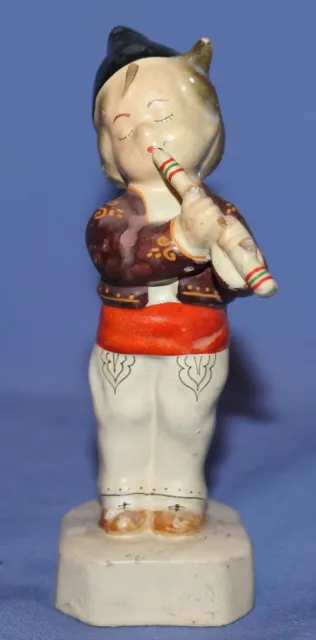 Vintage Handcradfted Folk Pottery Ceramic Child Flutist Figurine
