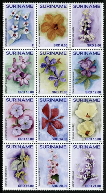 Suriname Flower Stamps 2020 MNH Flora Plants Nature 12v Block