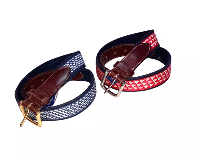 Vineyard Vines Leather Canvas Club Belts Red Blue Sz 30 Lot of 2