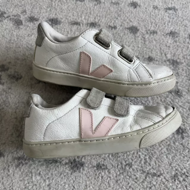 VEJA Esplar Leather Sneakers White Pink Silver Kids Size 1 Hook Loop Shoes