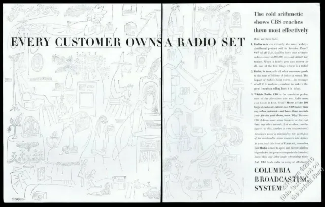 1948 Saul Steinberg art CBS radio vintage print ad