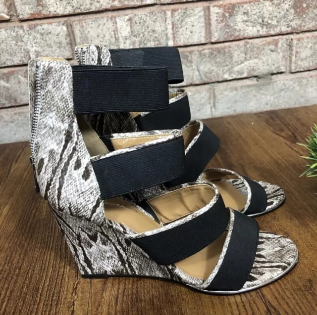 Report Signature Snakeskin Back Zip Strappy Platform Ankle Wedges Sz 9