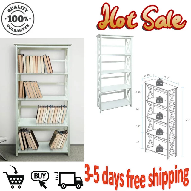 Casual Home Montego 5-Shelf Bookcase-White,11.75x29.50x63.00 Inches