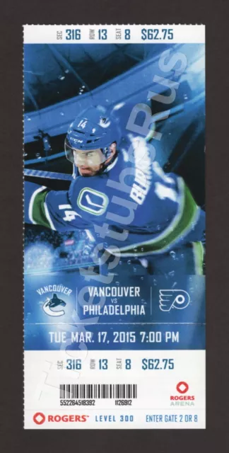 Nick Cousins NHL DEBUT 3/17/2015 Canucks Flyers Full Ticket FLORIDA PANTHERS 2