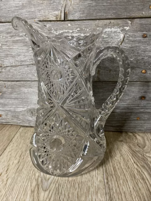 MCM Glass Pitcher Vintage Beverage Pitcher Heavy Clear Glass 9”