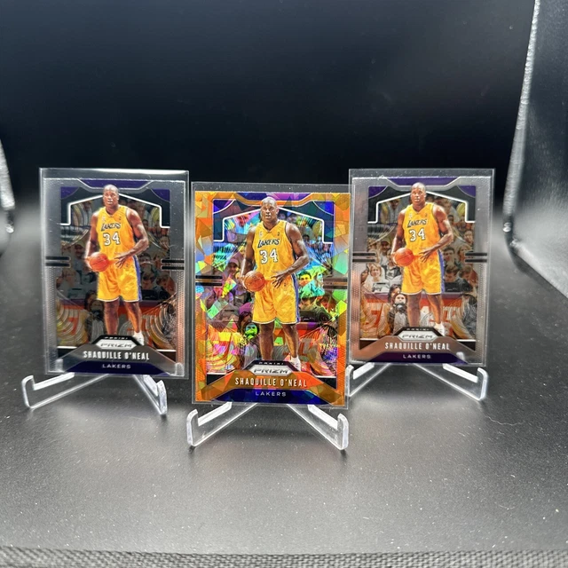 SHAQUILLE O'NEAL 2019-20 PRIZM ORANGE CRACKED ICE REFRACTOR And 2 BASE LAKERS