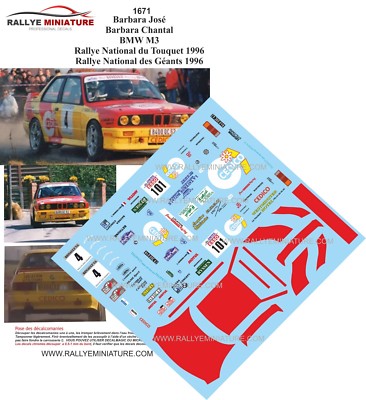DECALS 1/18 REF 1671 Bmw M3 E30 Jose Barbara Rallye Du Touquet 1996 ...