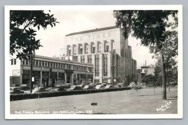 Times Building LOS ANGELES Newspaper RPPC Vintage Plunkett Photo Postcard 1940s