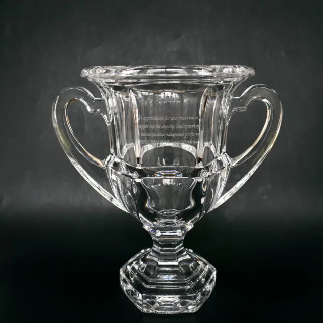 Tiffany & Co Crystal Double Handled Trophy Cup Vase Urn 7" Engraved 1999 Vintage