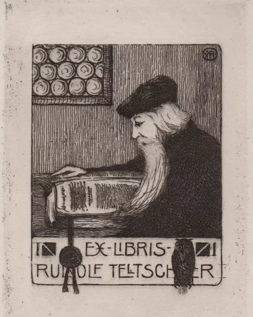 Karl Reiss Exlibris für Rudolf Teltscher / Prag Praha Böhmen Radierung etching