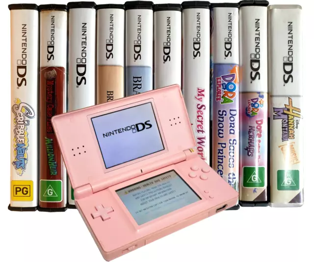 Pink Nintendo DS Lite Console + USB Charger and 10 Game Bundle