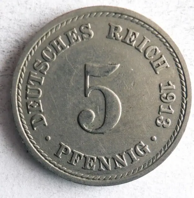 1913 German EMPIRE 5 PFENNIG - Excellent Coin German Bin #12