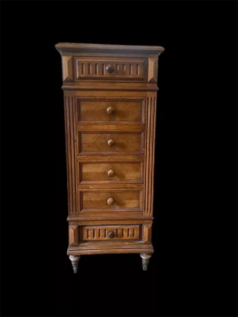 French Antique Walnut Bedside Table Cupboard Cabinet With Marble Top