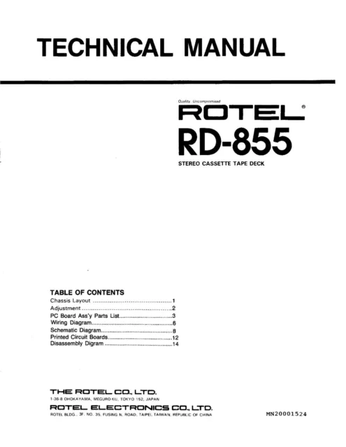 Service Manuel D'Instructions pour Rotel RD-855