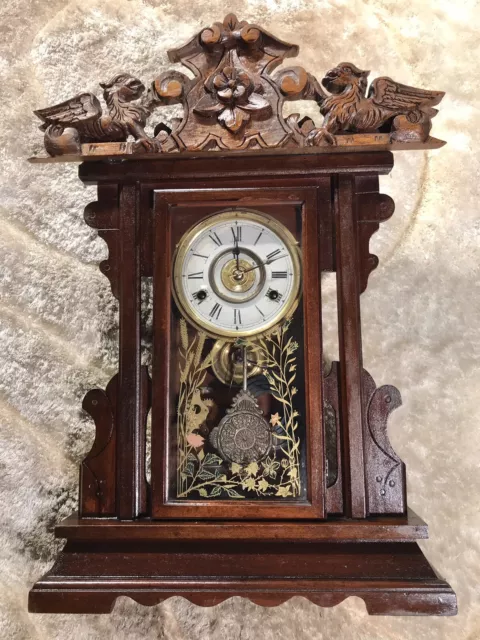 1879 Vintage Antique Usa New Haven,Time,Strikes,Alarm Clock,Walnut Case