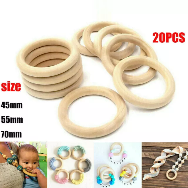 20X Baby Newborn Natural Round Wood Teething Ring Wooden Teether Toy DIY Gift