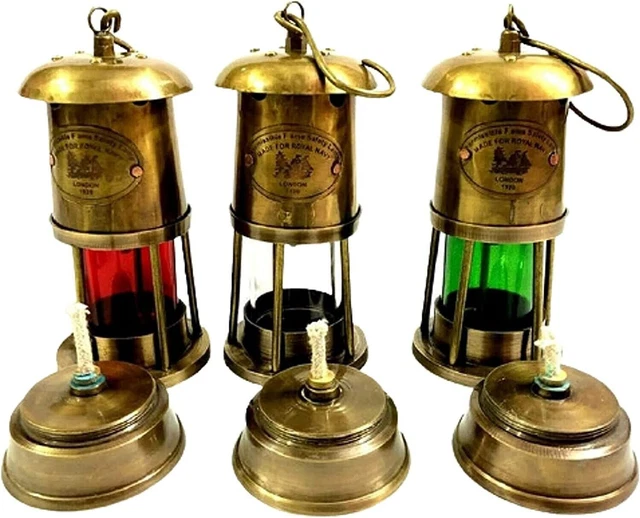 PACKUNG MIT 3 Öllampen aus Messing, antike nautische Laterne, Maritime...