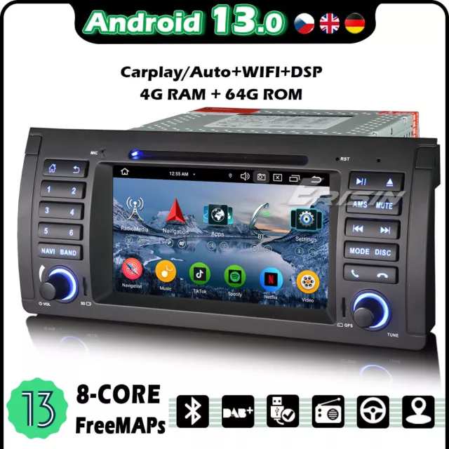 64GB 8-Core Android 13 DAB+Autoradio for BMW 5 Series E39 X5 E53 M5 Carplay DSP