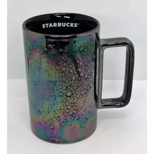 Starbucks Oil Slick Iridescent Black Purple Ceramic Coffee Tea Mug Cup 12 oz