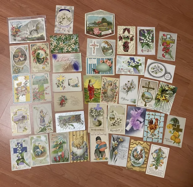 Lot of 39 Antique Easter Greeting Postcards,Two Woolson Spice Co. Ephemera