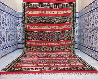 Vintage Moroccan Old Kilim Tribal Azilal Rug Handmade Area Carpet wool Berber