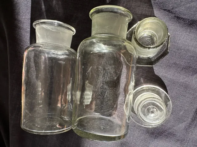 2 Laborflasche 1000 ml Klarglas mit Glasstopfen Vintage DDR
