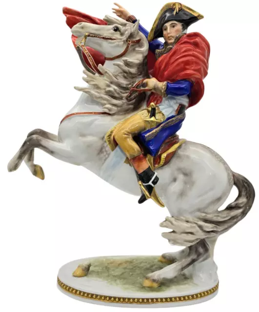 Alte Porzellan Figur AK Kaiser Napoleon zu Pferd polychrome Modell 440 23cm hoch